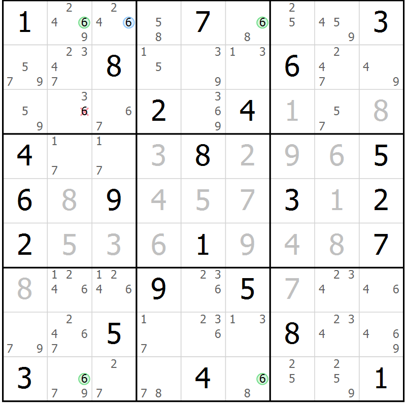 Position des candidats pour la solution de la Gr 67 page 70 du magazine de sudoku Maestro n° 101