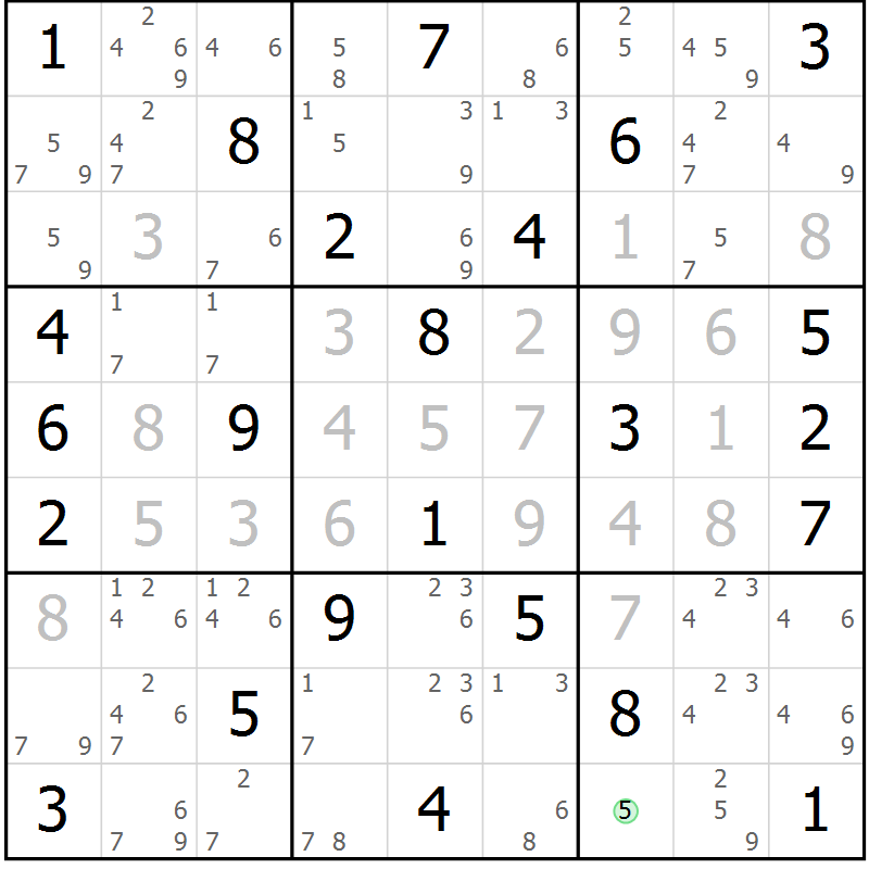 Position des candidats pour la solution de la Gr 67 page 70 du magazine de sudoku Maestro n° 101
