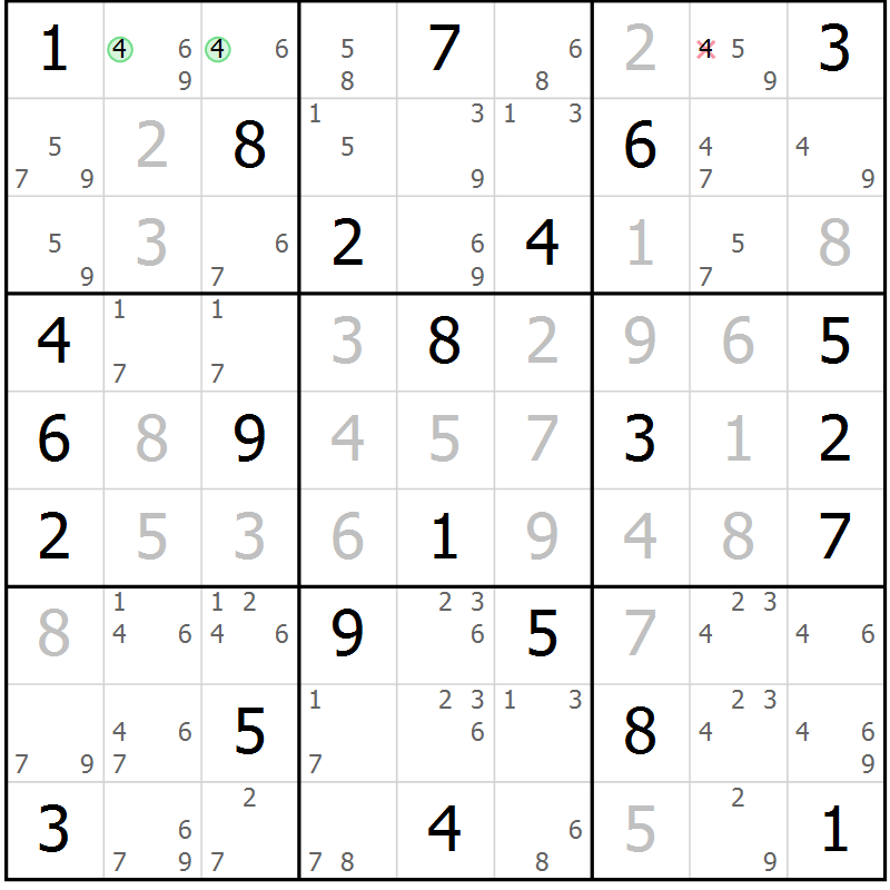Position des candidats pour la solution de la Gr 67 page 70 du magazine de sudoku Maestro n° 101
