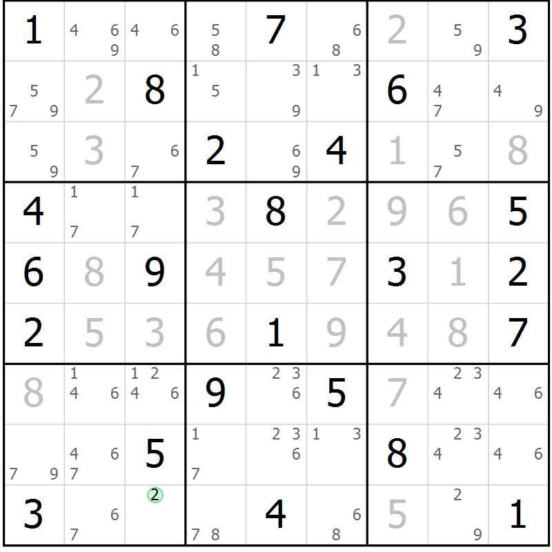 Position des candidats pour la solution de la Gr 67 page 70 du magazine de sudoku Maestro n° 101