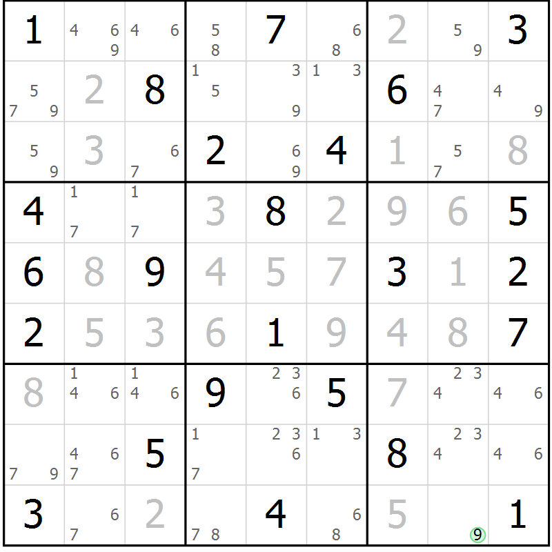 Position des candidats pour la solution de la Gr 67 page 70 du magazine de sudoku Maestro n° 101