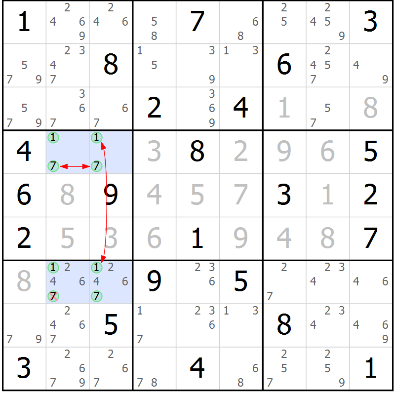 Position des candidats pour la solution de la Gr 67 page 70 du magazine de sudoku Maestro n° 101