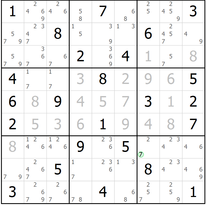 Position des candidats pour la solution de la Gr 67 page 70 du magazine de sudoku Maestro n° 101