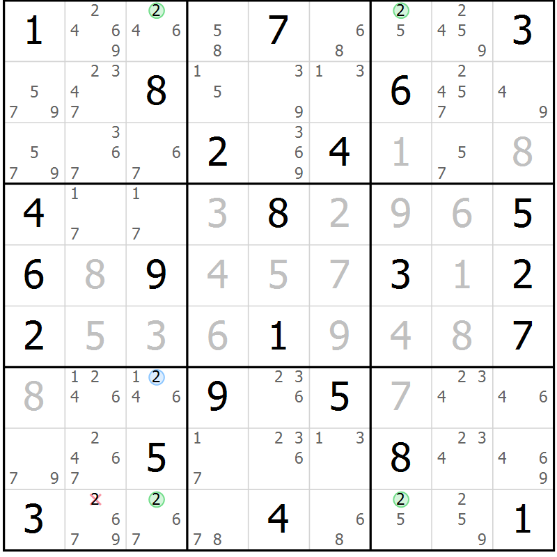 Position des candidats pour la solution de la Gr 67 page 70 du magazine de sudoku Maestro n° 101