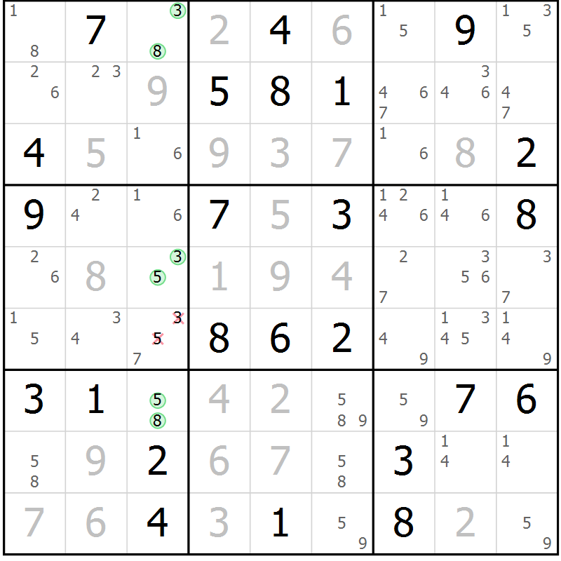 Position des candidats pour la solution de la Gr 68 page 71 du magazine de sudoku Maestro n° 101