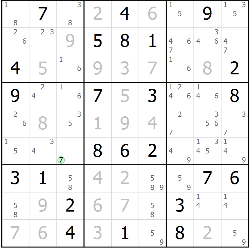 Position des candidats pour la solution de la Gr 68 page 71 du magazine de sudoku Maestro n° 101