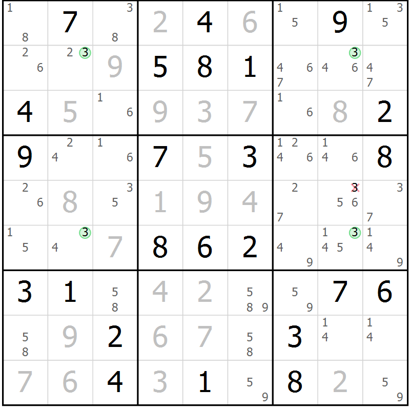 Position des candidats pour la solution de la Gr 68 page 71 du magazine de sudoku Maestro n° 101