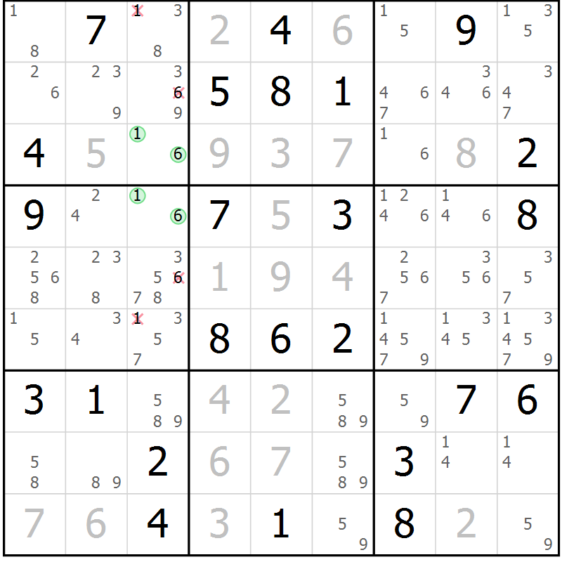 Position des candidats pour la solution de la Gr 68 page 71 du magazine de sudoku Maestro n° 101