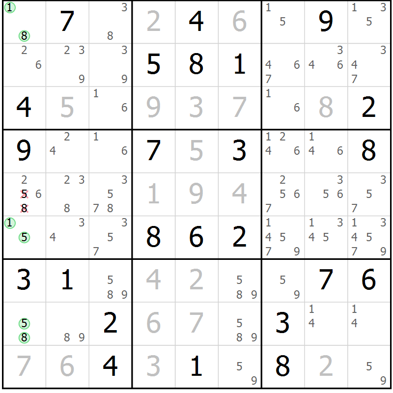 Position des candidats pour la solution de la Gr 68 page 71 du magazine de sudoku Maestro n° 101
