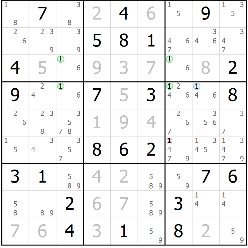 Position des candidats pour la solution de la Gr 68 page 71 du magazine de sudoku Maestro n° 101