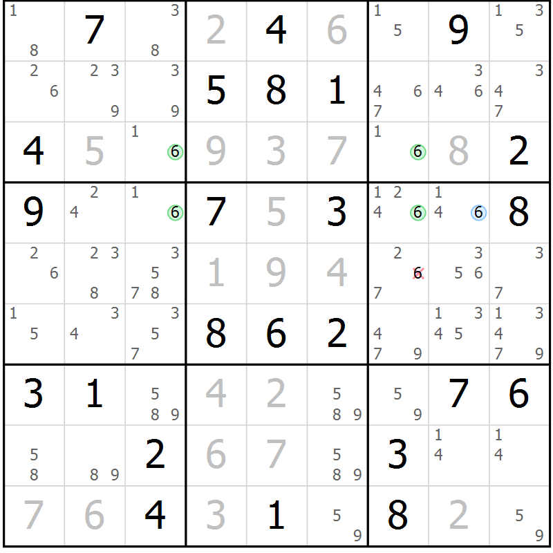 Position des candidats pour la solution de la Gr 68 page 71 du magazine de sudoku Maestro n° 101