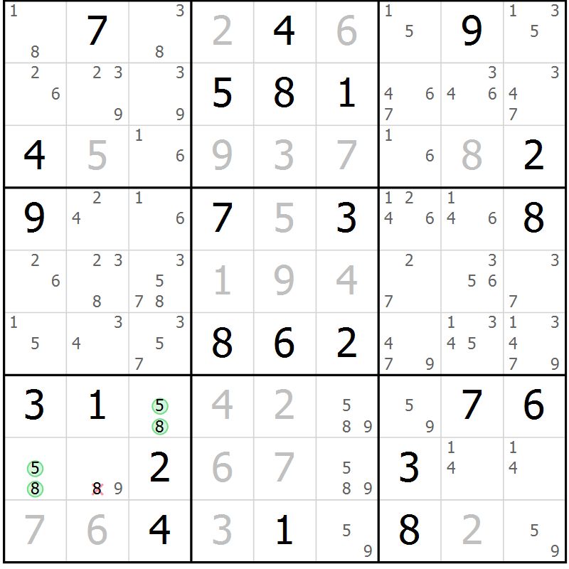Position des candidats pour la solution de la Gr 68 page 71 du magazine de sudoku Maestro n° 101
