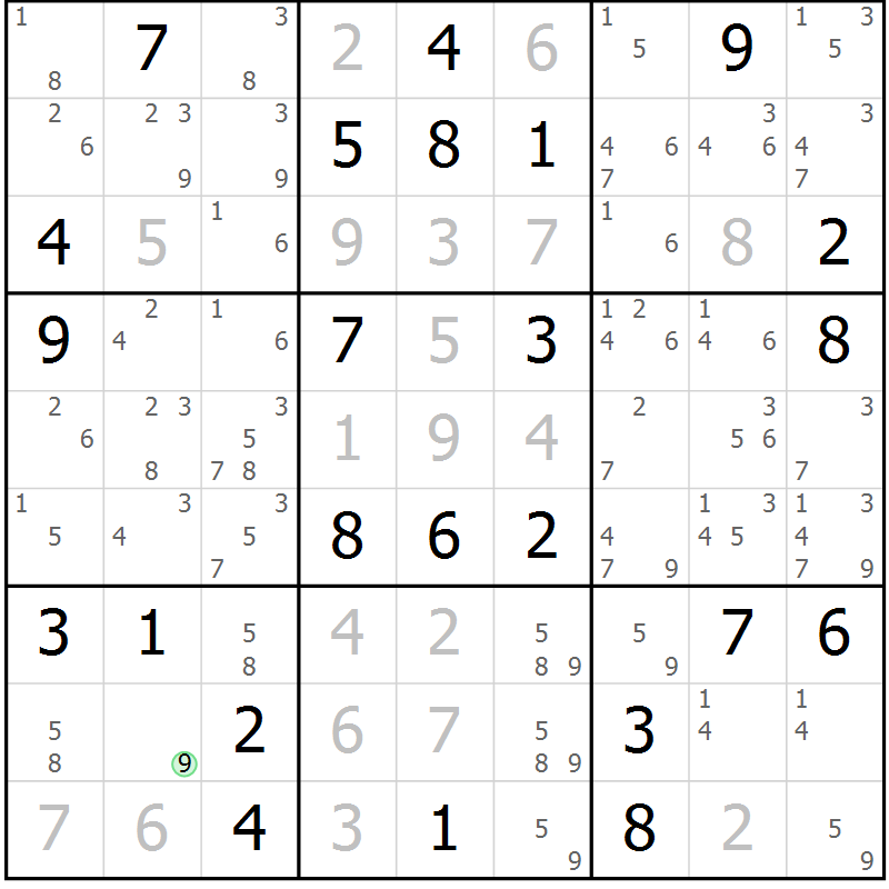 Position des candidats pour la solution de la Gr 68 page 71 du magazine de sudoku Maestro n° 101