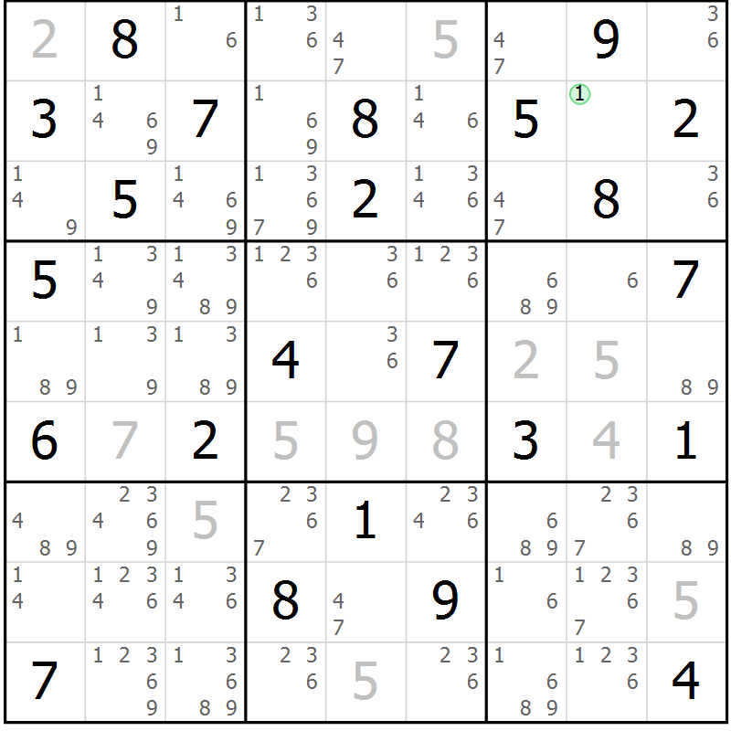 Position des candidats pour la solution de la Gr 69 page 72 du magazine de sudoku Maestro n° 101
