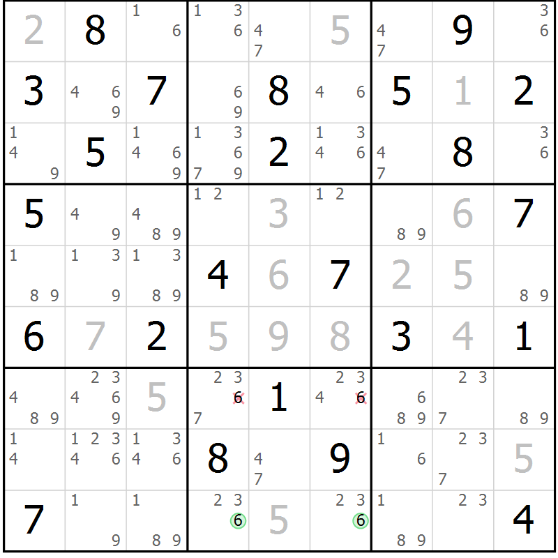 Position des candidats pour la solution de la Gr 69 page 72 du magazine de sudoku Maestro n° 101