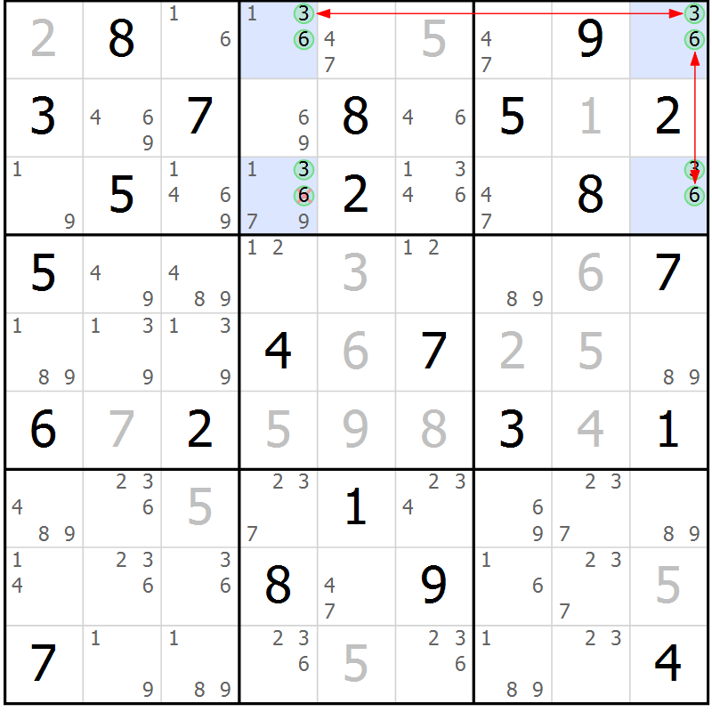 Position des candidats pour la solution de la Gr 69 page 72 du magazine de sudoku Maestro n° 101