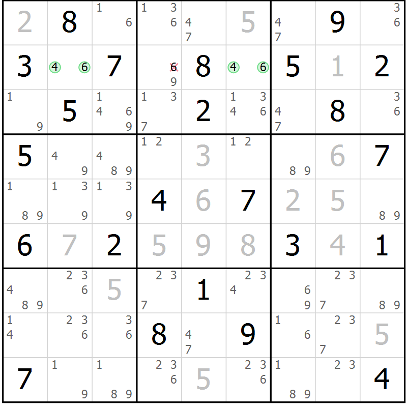 Position des candidats pour la solution de la Gr 69 page 72 du magazine de sudoku Maestro n° 101