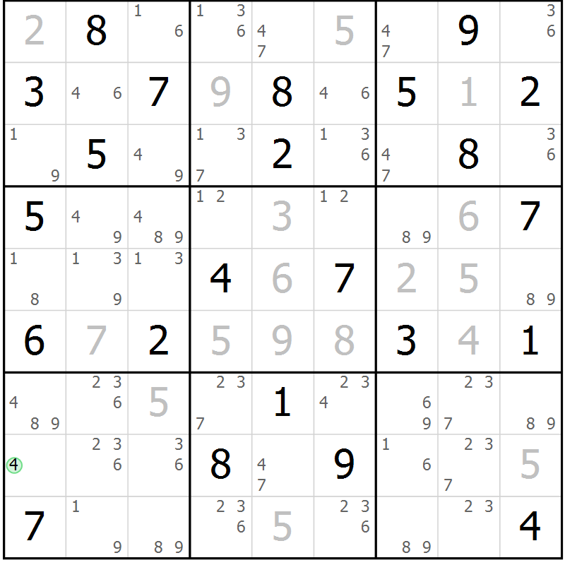 Position des candidats pour la solution de la Gr 69 page 72 du magazine de sudoku Maestro n° 101
