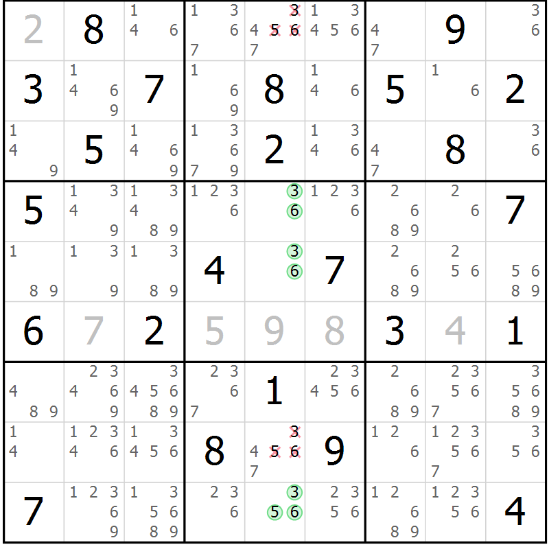 Position des candidats pour la solution de la Gr 69 page 72 du magazine de sudoku Maestro n° 101