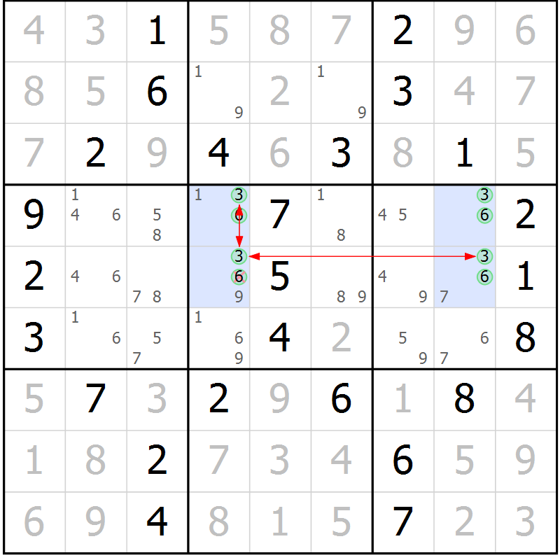 Position des candidats pour la solution de la Gr 7 page 10 du magazine de sudoku Maestro n° 101