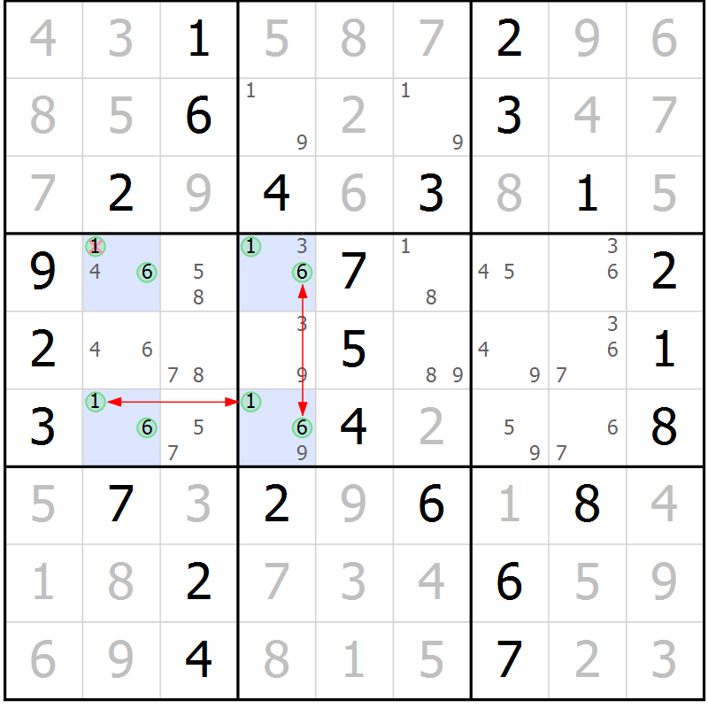Position des candidats pour la solution de la Gr 7 page 10 du magazine de sudoku Maestro n° 101