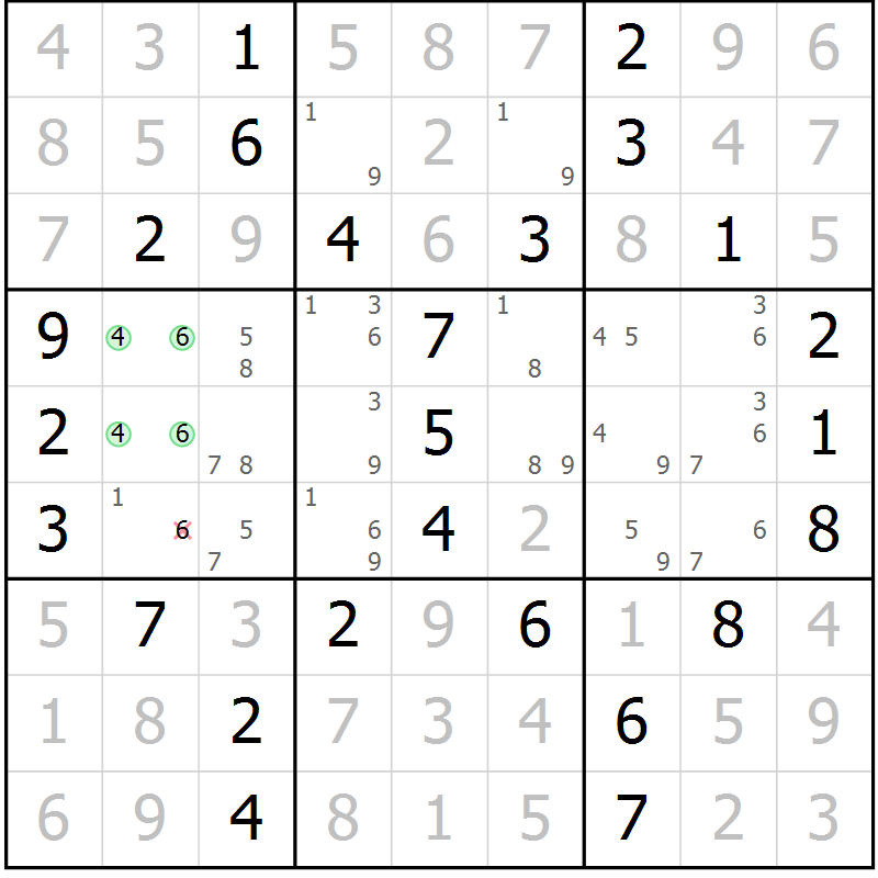 Position des candidats pour la solution de la Gr 7 page 10 du magazine de sudoku Maestro n° 101