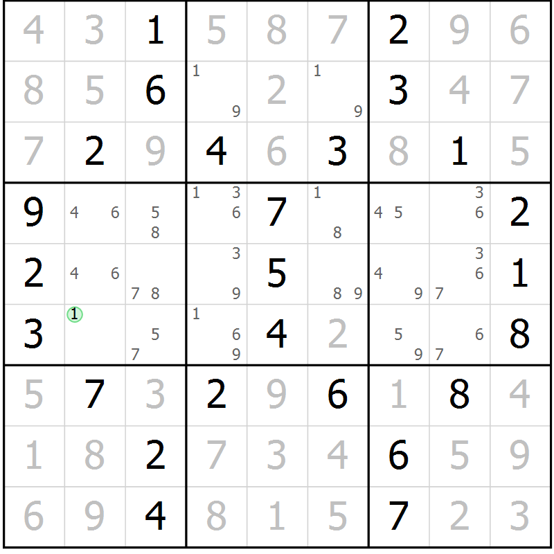 Position des candidats pour la solution de la Gr 7 page 10 du magazine de sudoku Maestro n° 101