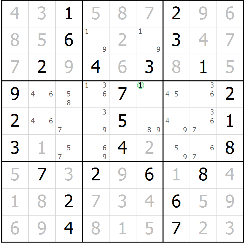 Position des candidats pour la solution de la Gr 7 page 10 du magazine de sudoku Maestro n° 101