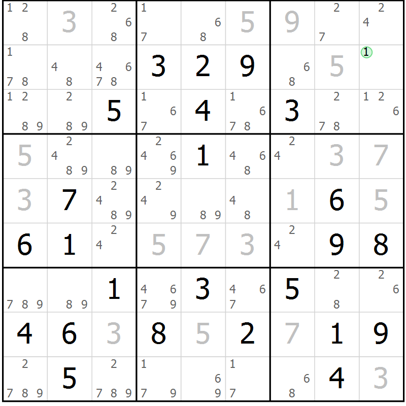 Position des candidats pour la solution de la Gr 70 page 73 du magazine de sudoku Maestro n° 101
