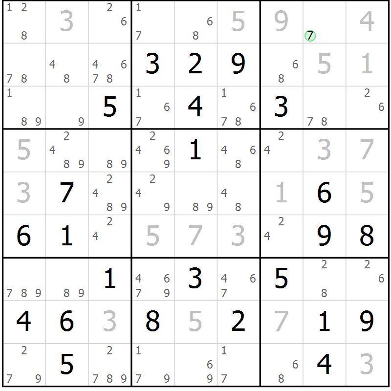 Position des candidats pour la solution de la Gr 70 page 73 du magazine de sudoku Maestro n° 101