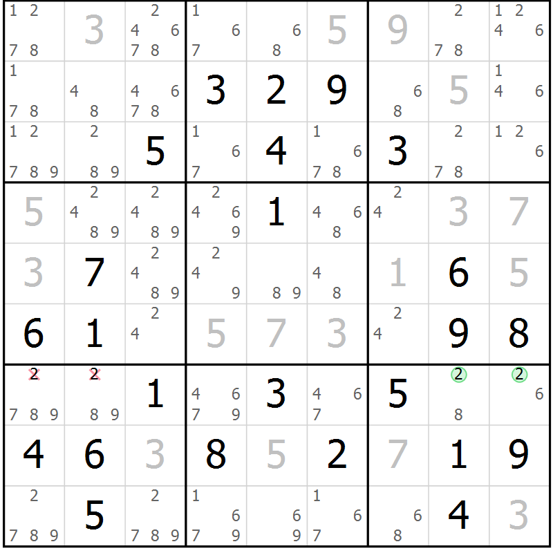 Position des candidats pour la solution de la Gr 70 page 73 du magazine de sudoku Maestro n° 101