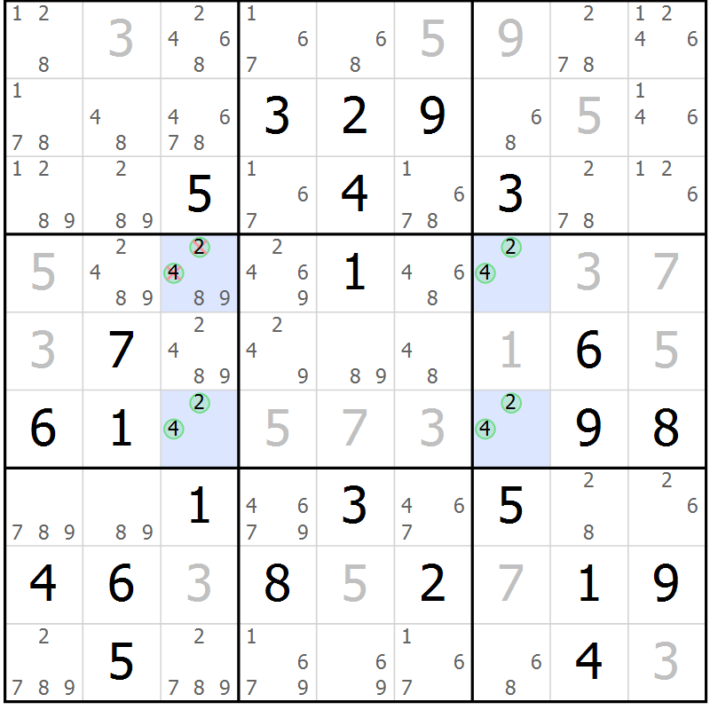 Position des candidats pour la solution de la Gr 70 page 73 du magazine de sudoku Maestro n° 101