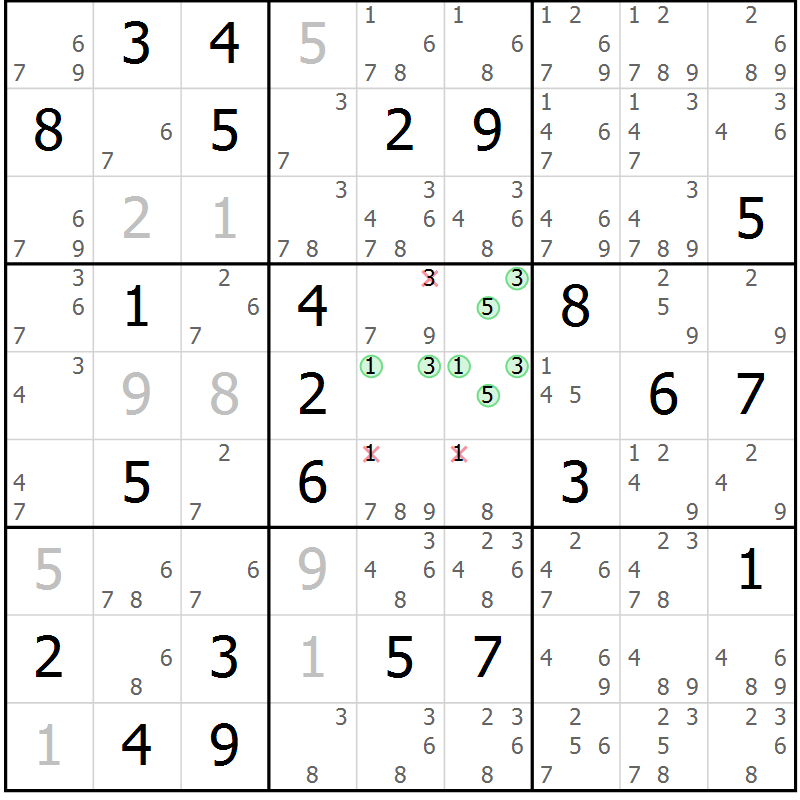 Position des candidats pour la solution de la Gr 71 page 74 du magazine de sudoku Maestro n° 101