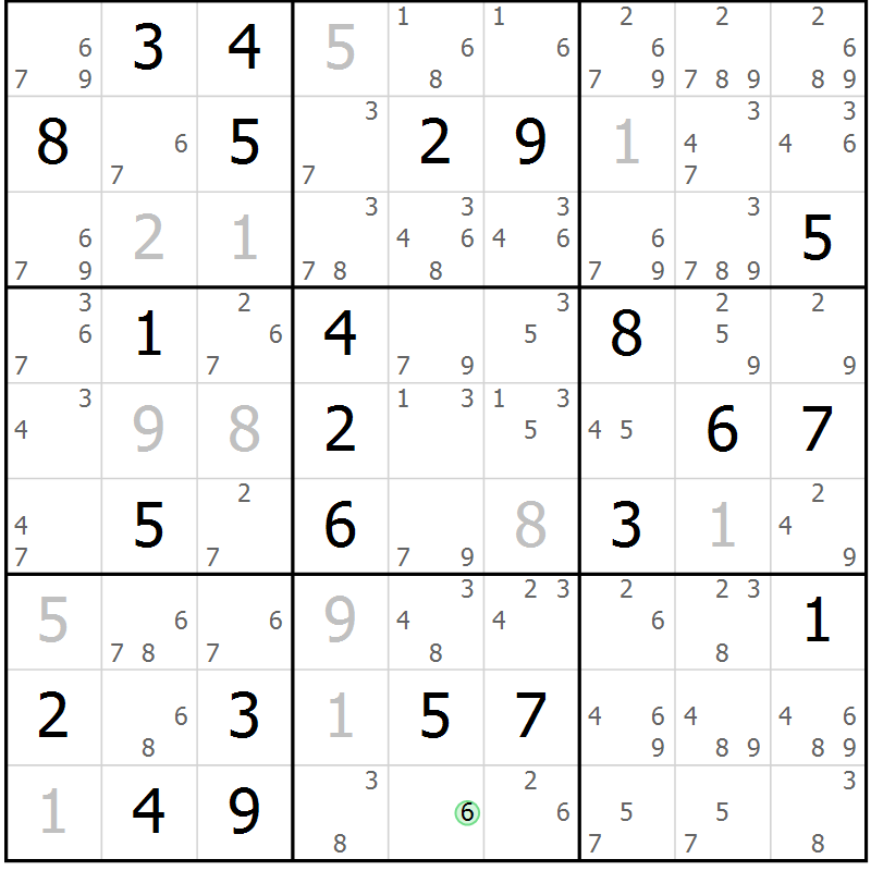 Position des candidats pour la solution de la Gr 71 page 74 du magazine de sudoku Maestro n° 101