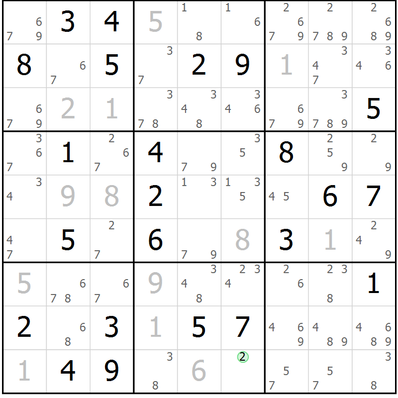 Position des candidats pour la solution de la Gr 71 page 74 du magazine de sudoku Maestro n° 101