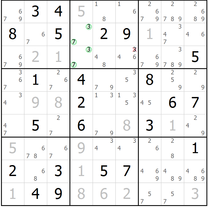 Position des candidats pour la solution de la Gr 71 page 74 du magazine de sudoku Maestro n° 101