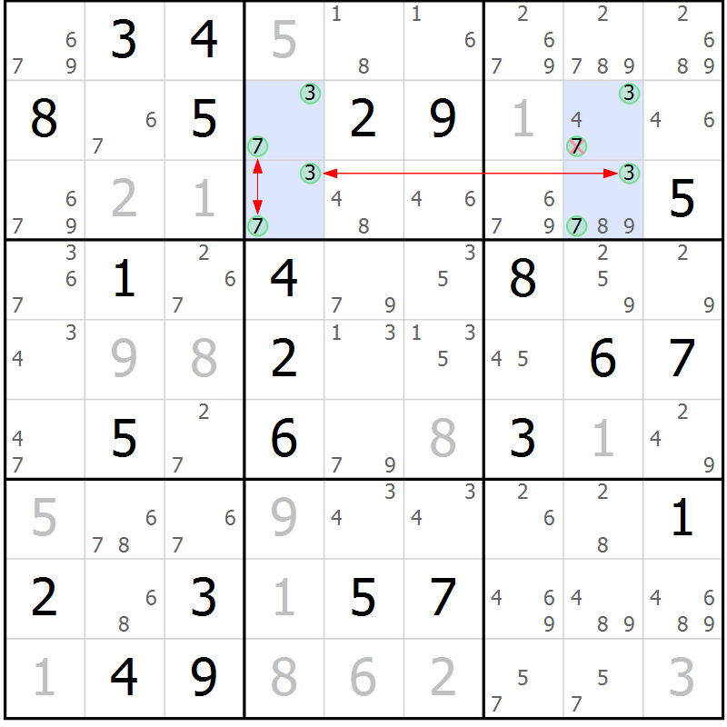 Position des candidats pour la solution de la Gr 71 page 74 du magazine de sudoku Maestro n° 101