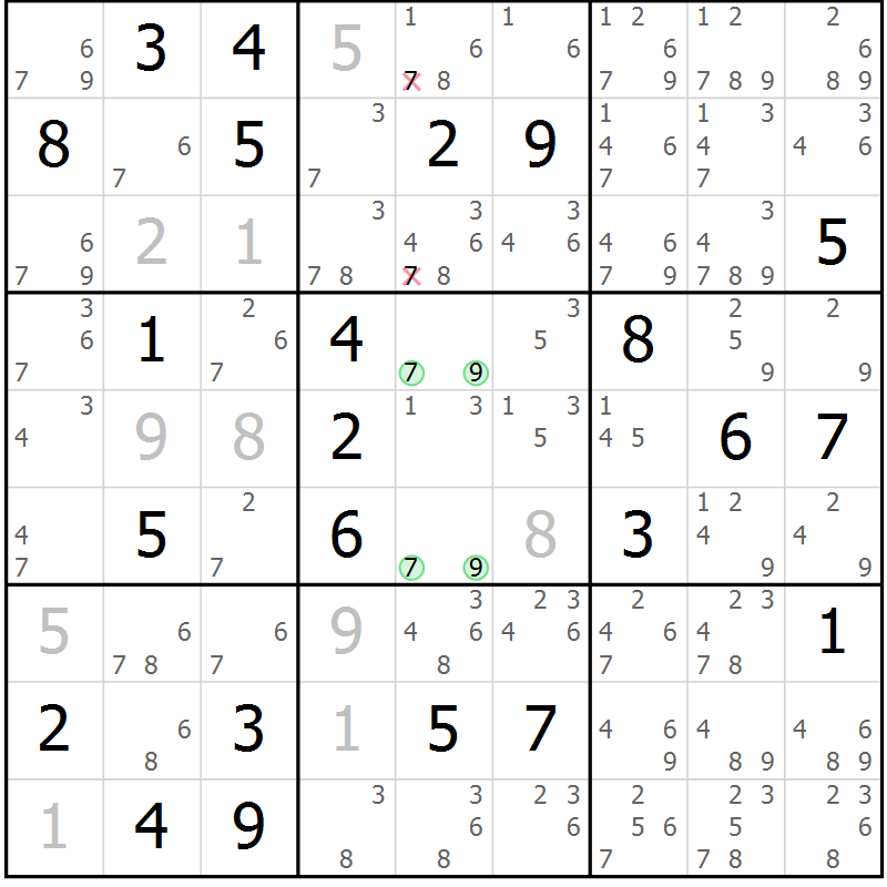 Position des candidats pour la solution de la Gr 71 page 74 du magazine de sudoku Maestro n° 101