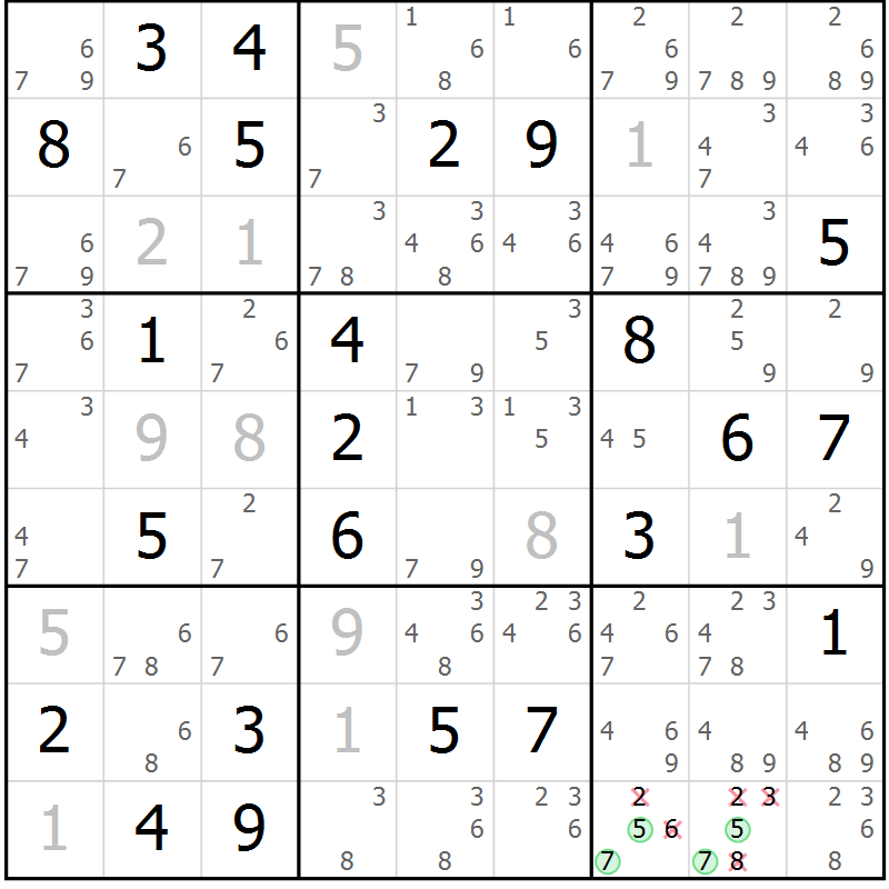 Position des candidats pour la solution de la Gr 71 page 74 du magazine de sudoku Maestro n° 101