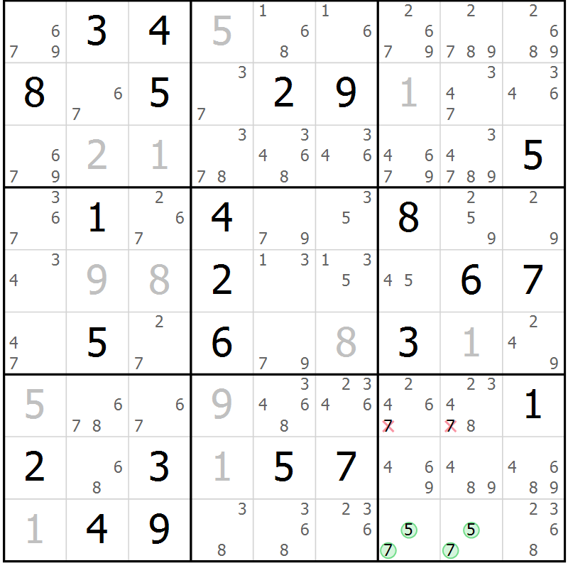 Position des candidats pour la solution de la Gr 71 page 74 du magazine de sudoku Maestro n° 101