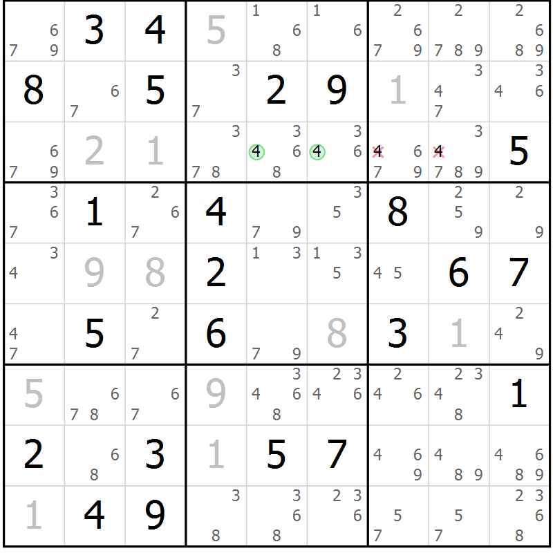 Position des candidats pour la solution de la Gr 71 page 74 du magazine de sudoku Maestro n° 101
