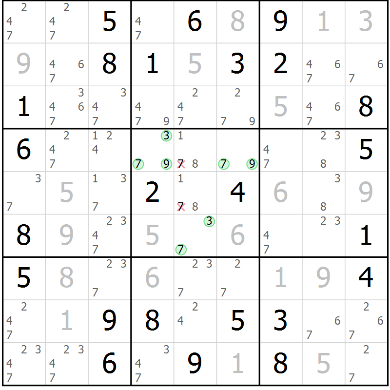 Position des candidats pour la solution de la Gr 72 page 75 du magazine de sudoku Maestro n° 101