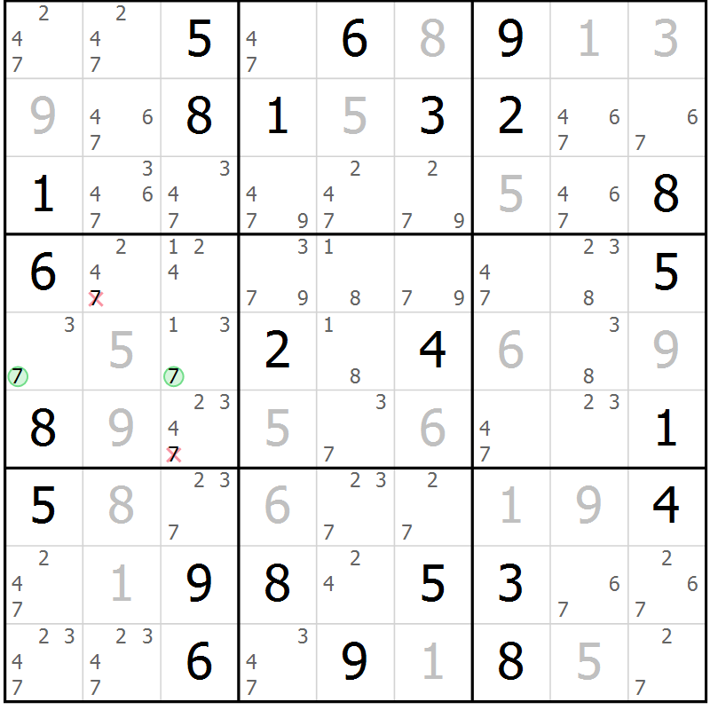 Position des candidats pour la solution de la Gr 72 page 75 du magazine de sudoku Maestro n° 101