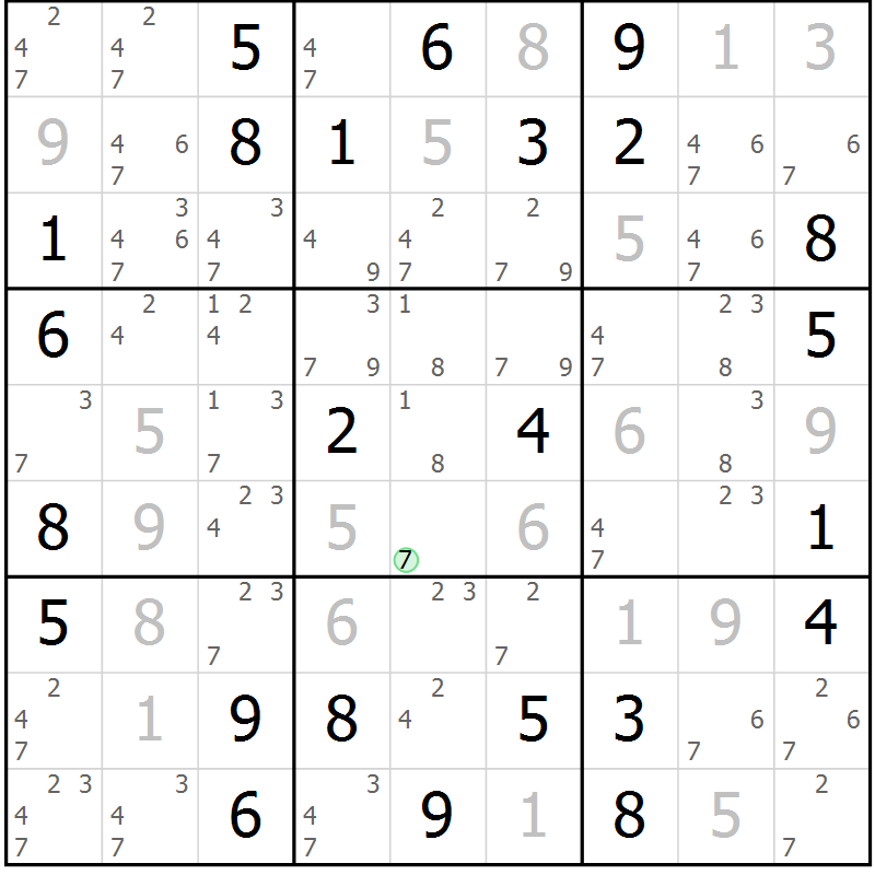 Position des candidats pour la solution de la Gr 72 page 75 du magazine de sudoku Maestro n° 101