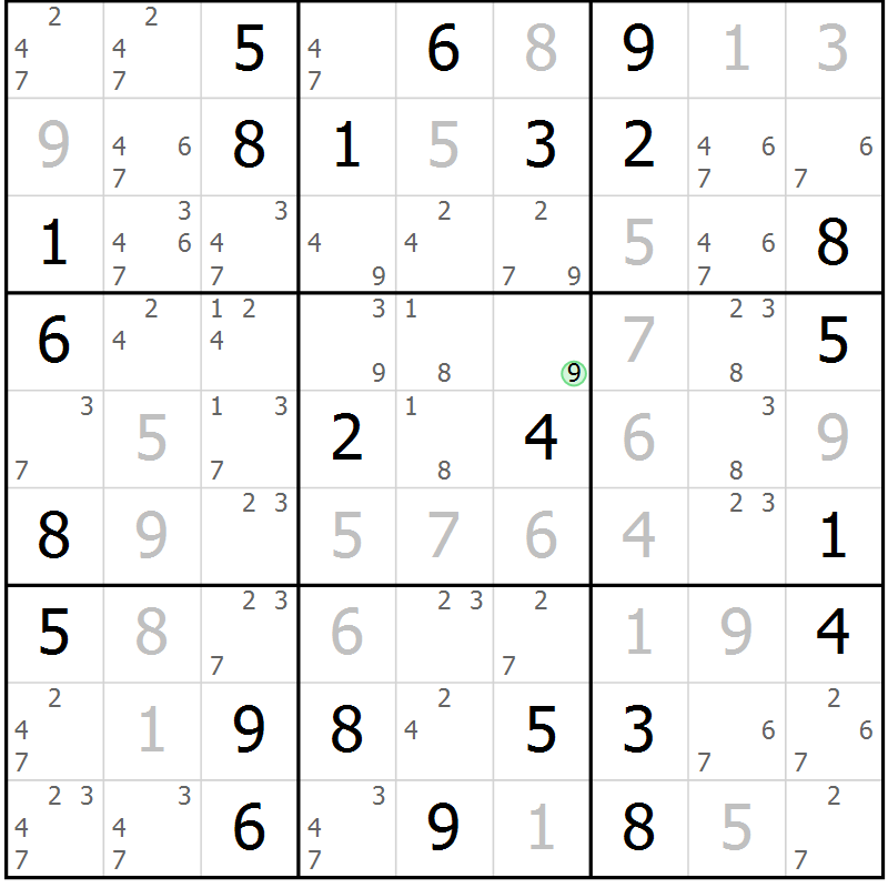 Position des candidats pour la solution de la Gr 72 page 75 du magazine de sudoku Maestro n° 101