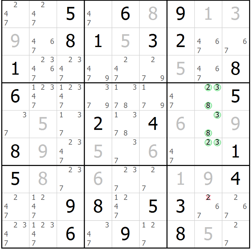 Position des candidats pour la solution de la Gr 72 page 75 du magazine de sudoku Maestro n° 101