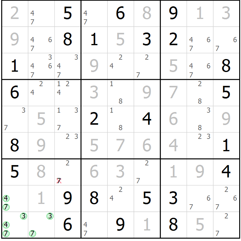 Position des candidats pour la solution de la Gr 72 page 75 du magazine de sudoku Maestro n° 101