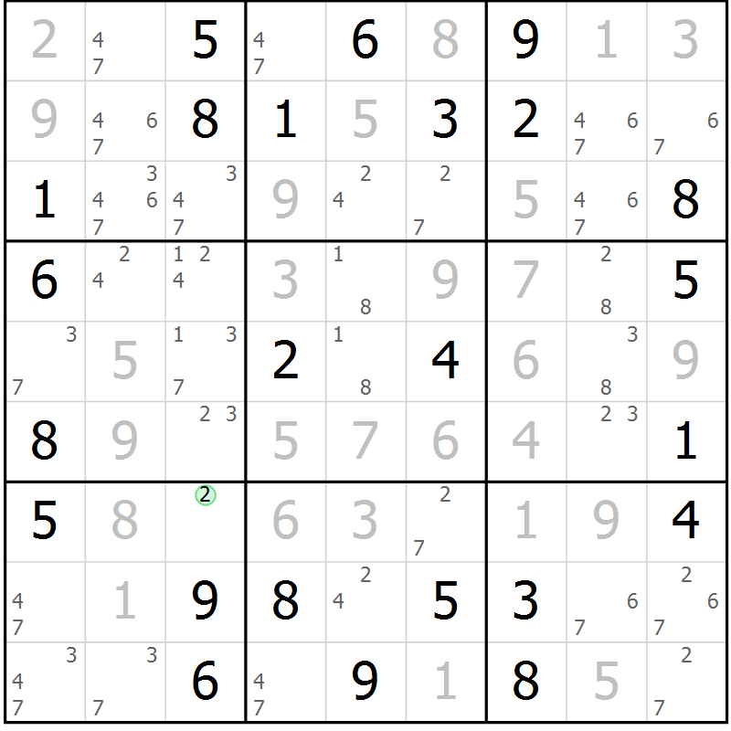 Position des candidats pour la solution de la Gr 72 page 75 du magazine de sudoku Maestro n° 101