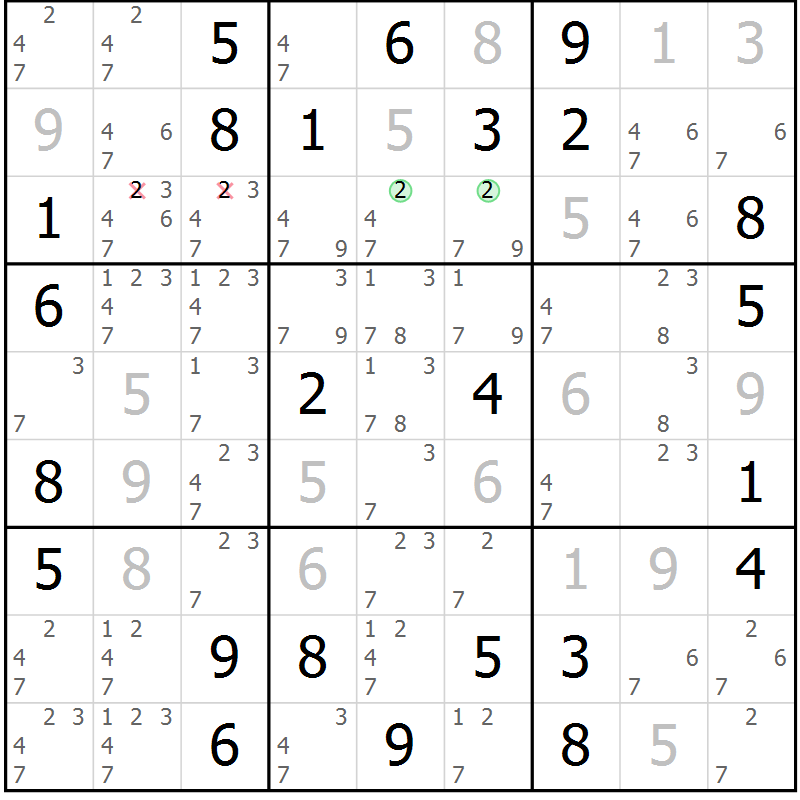 Position des candidats pour la solution de la Gr 72 page 75 du magazine de sudoku Maestro n° 101