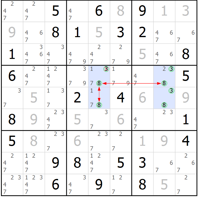 Position des candidats pour la solution de la Gr 72 page 75 du magazine de sudoku Maestro n° 101
